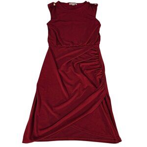 Banana Republic Dark Red Sleeveless Ruched Midi Dress XS Polyester/Spandex